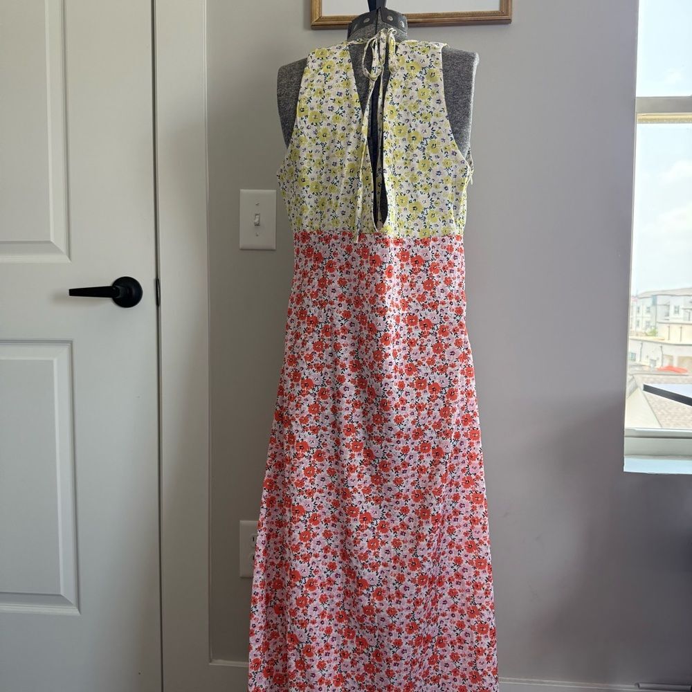 Colorblock Floral V-Neck Maxi Dress Size Large - Picture 5 of 9